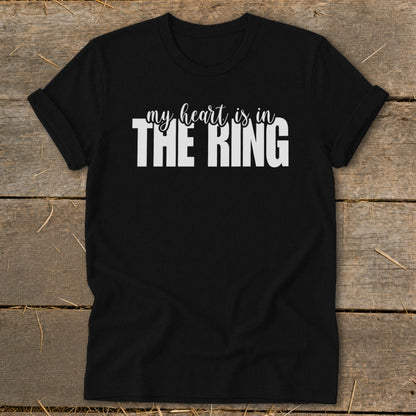 Black t-shirt with white text "my heart is in THE RING"
