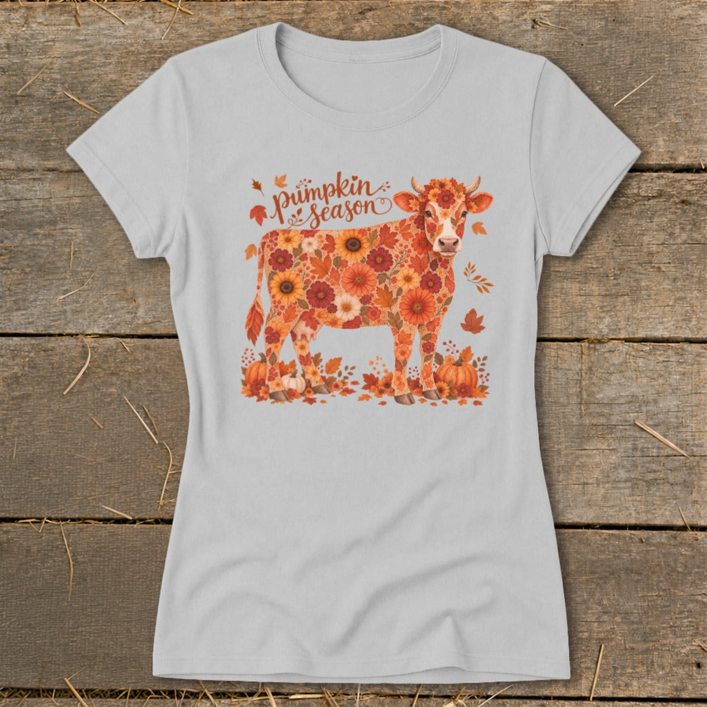 Fall Floral Cow Ladies Tee