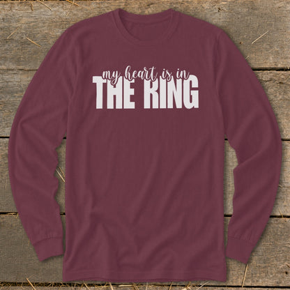 Maroon long-sleeve shirt with white text "my heart is in THE RING"
