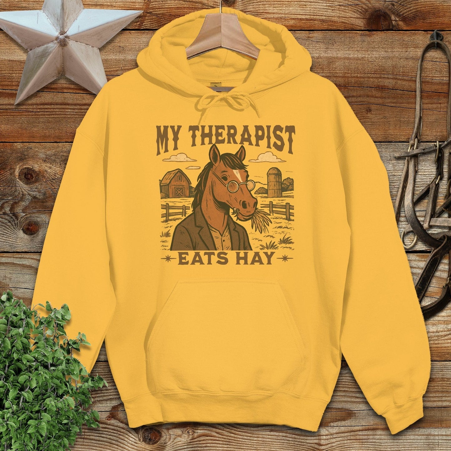 Adult Hoodie Adult Hoodie / Gold / S My Therapist Eats Hay Hoodie