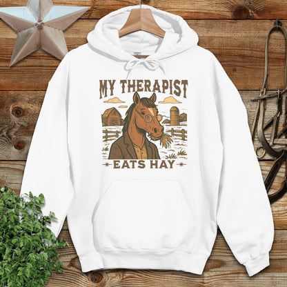 Adult Hoodie Adult Hoodie / White / S My Therapist Eats Hay Hoodie