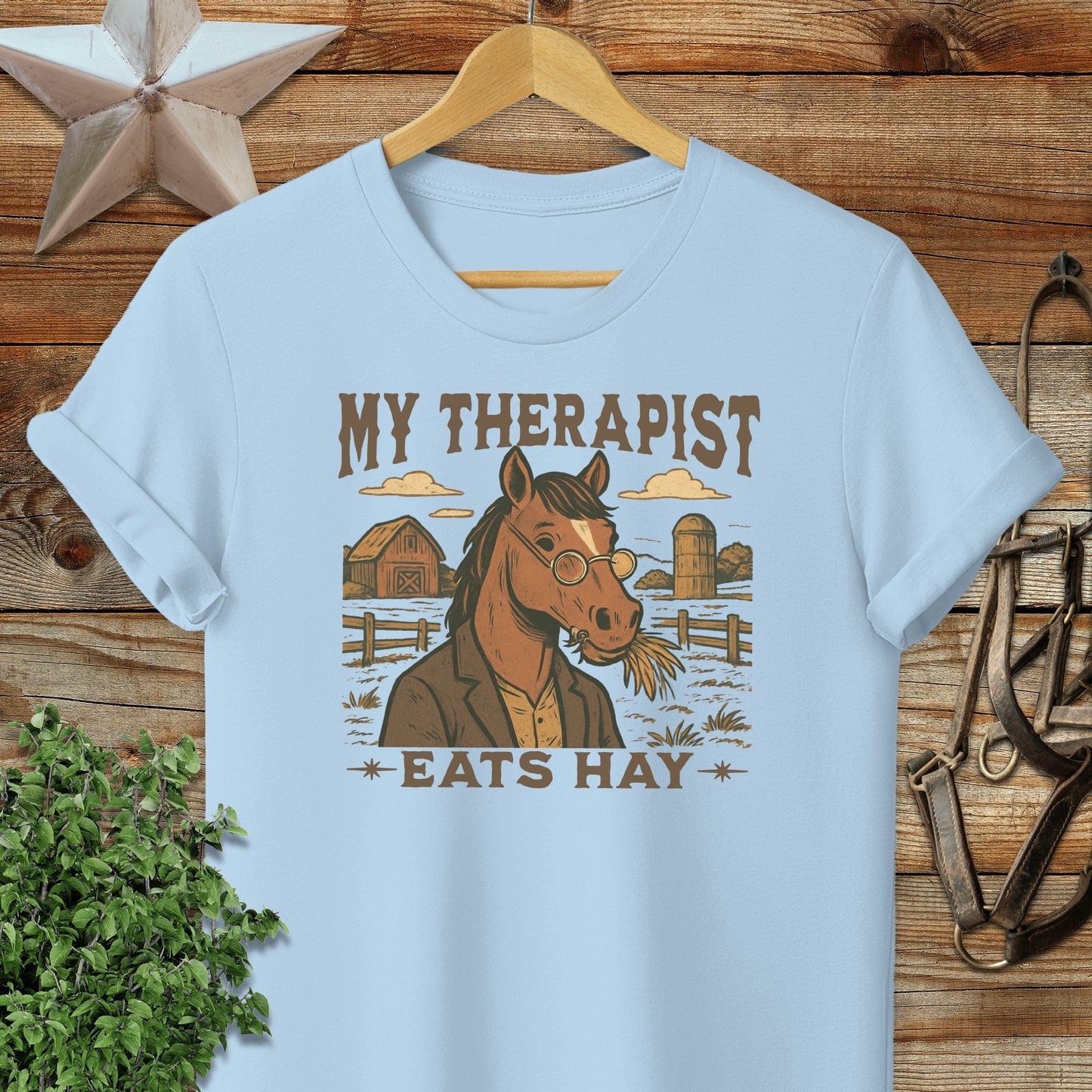Adult T-shirt Adult T-Shirt / Light Blue / S My Therapist Eats Hay T-shirt