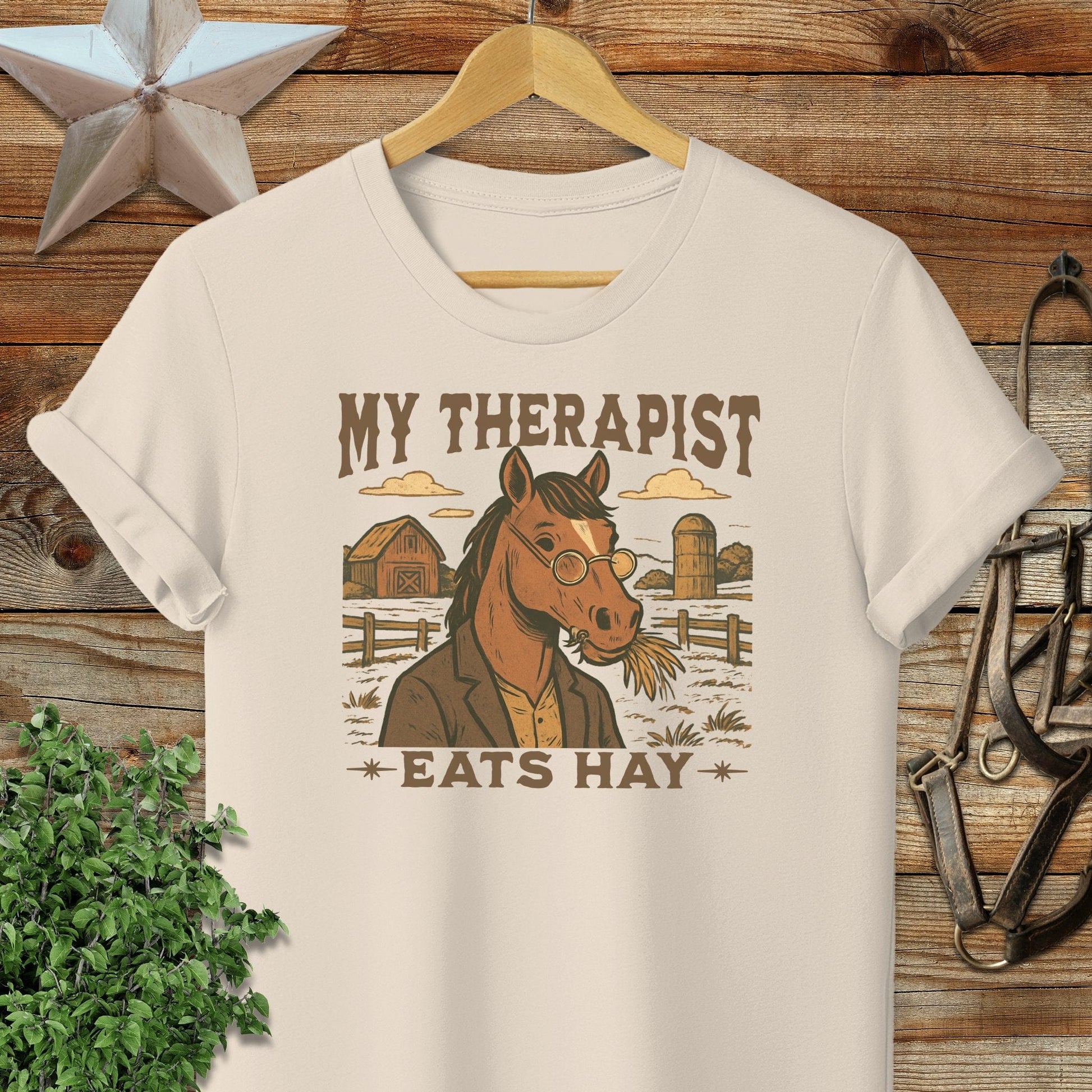 Adult T-shirt Adult T-Shirt / Sand / S My Therapist Eats Hay T-shirt