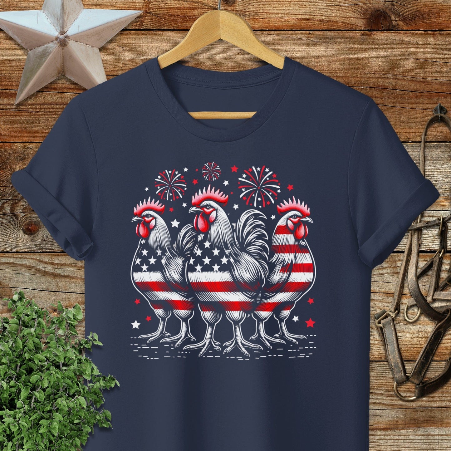 Adult T-shirt S / Navy 4th of July Roosters T-shirt