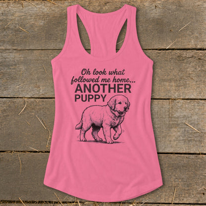 Pink tank top with "Another Puppy" text and drawing of a puppy.