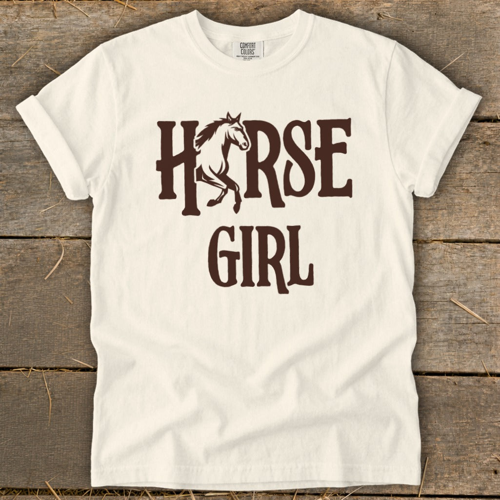 White t-shirt with "HORSE GIRL" text and a horse graphic.