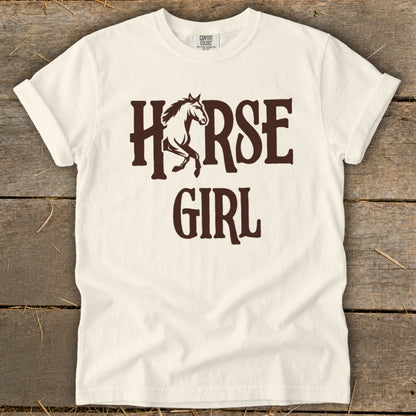 White t-shirt with "HORSE GIRL" text and a horse graphic.