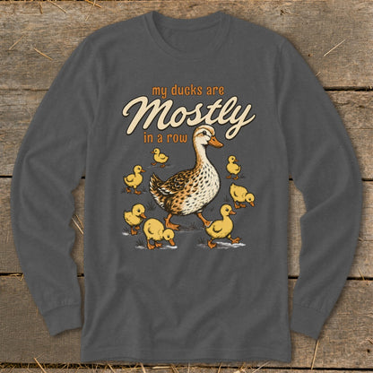Duckling illustration with text "my ducks are Mostly in a row".