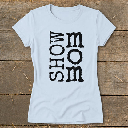 Light blue t-shirt with black text reading "MOHS MOM" vertically.