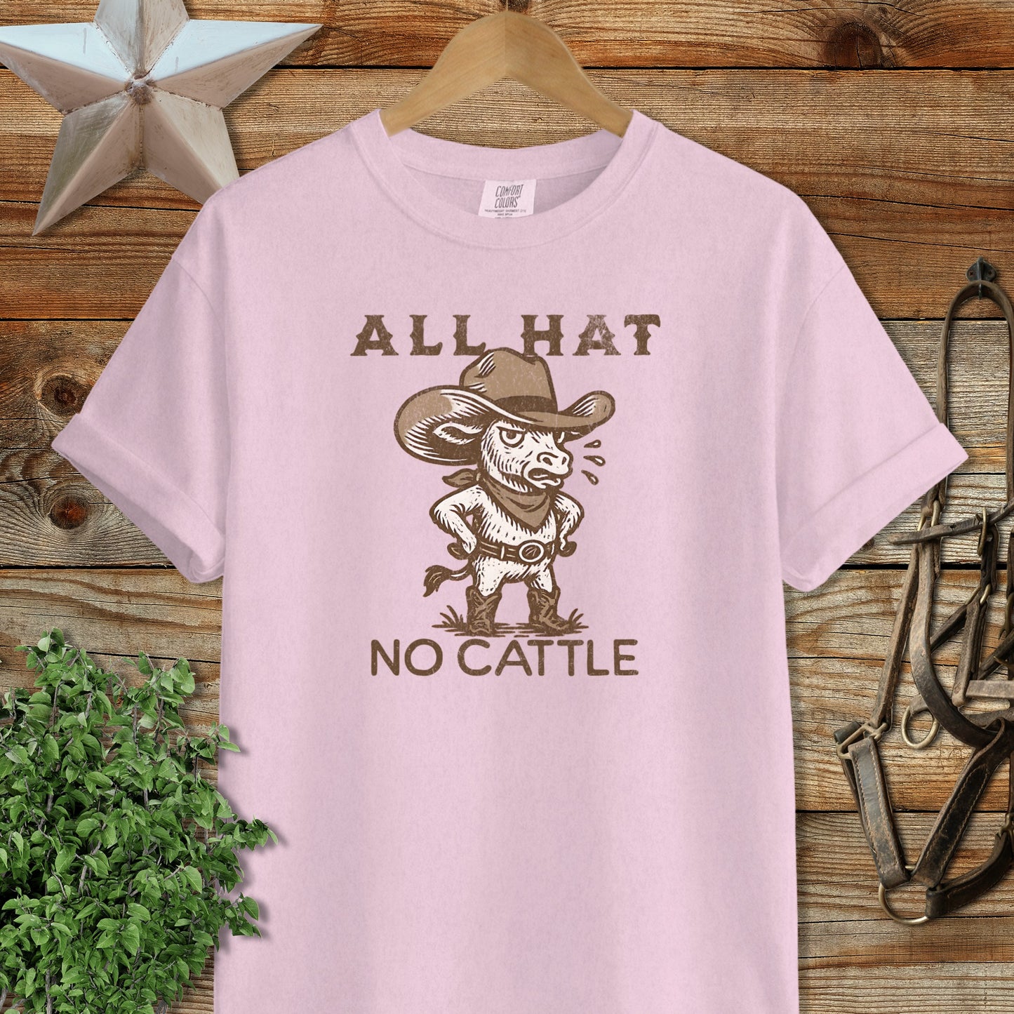 All Hat No Cattle Funny Cow Cartoon Design Shirt