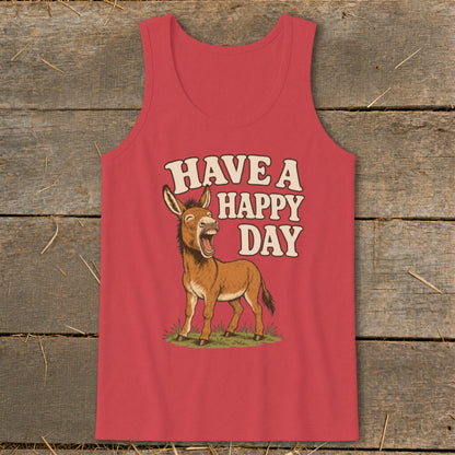 Tank top with cartoon donkey and text "Have a Happy Day".