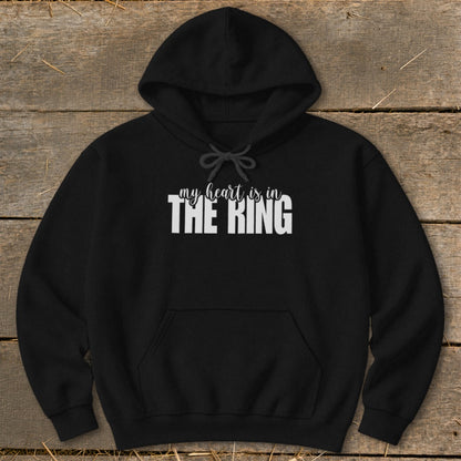 Black hoodie with white text "my heart is in THE RING" on the chest.