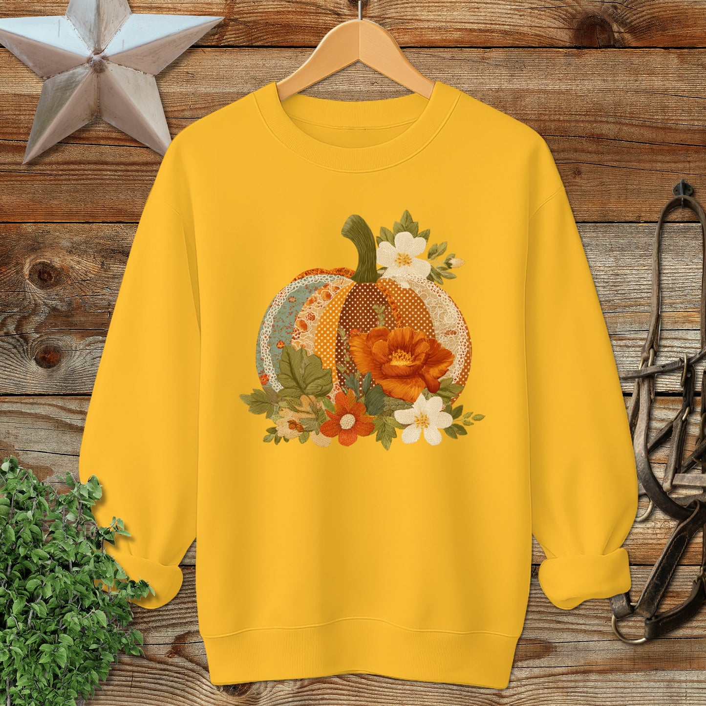 Vibrant Yellow Sweatshirt with Pumpkin Design product