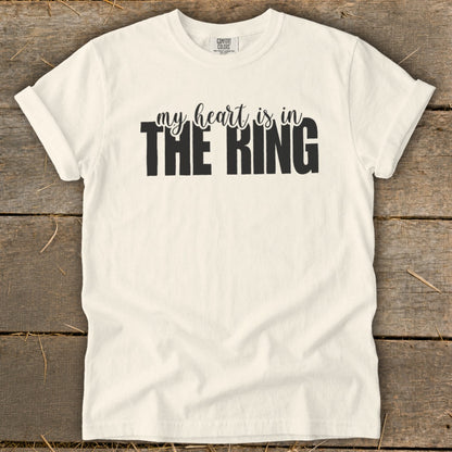 Cream t-shirt with black text "my heart is in THE RING"