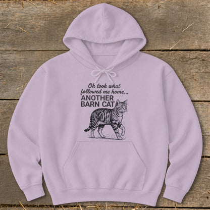 Light purple hoodie with text and a drawing of a tabby cat.