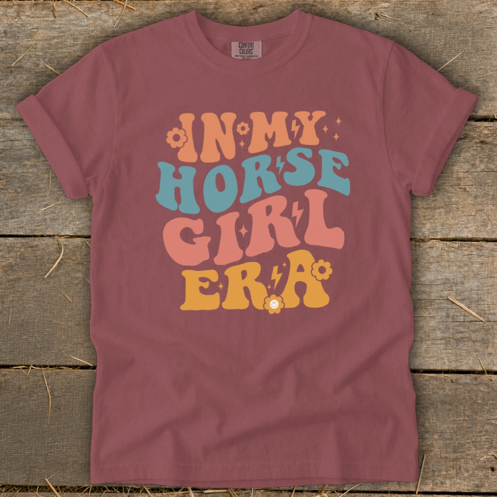 Maroon t-shirt with "In My Horse Girl Era" text in retro font.