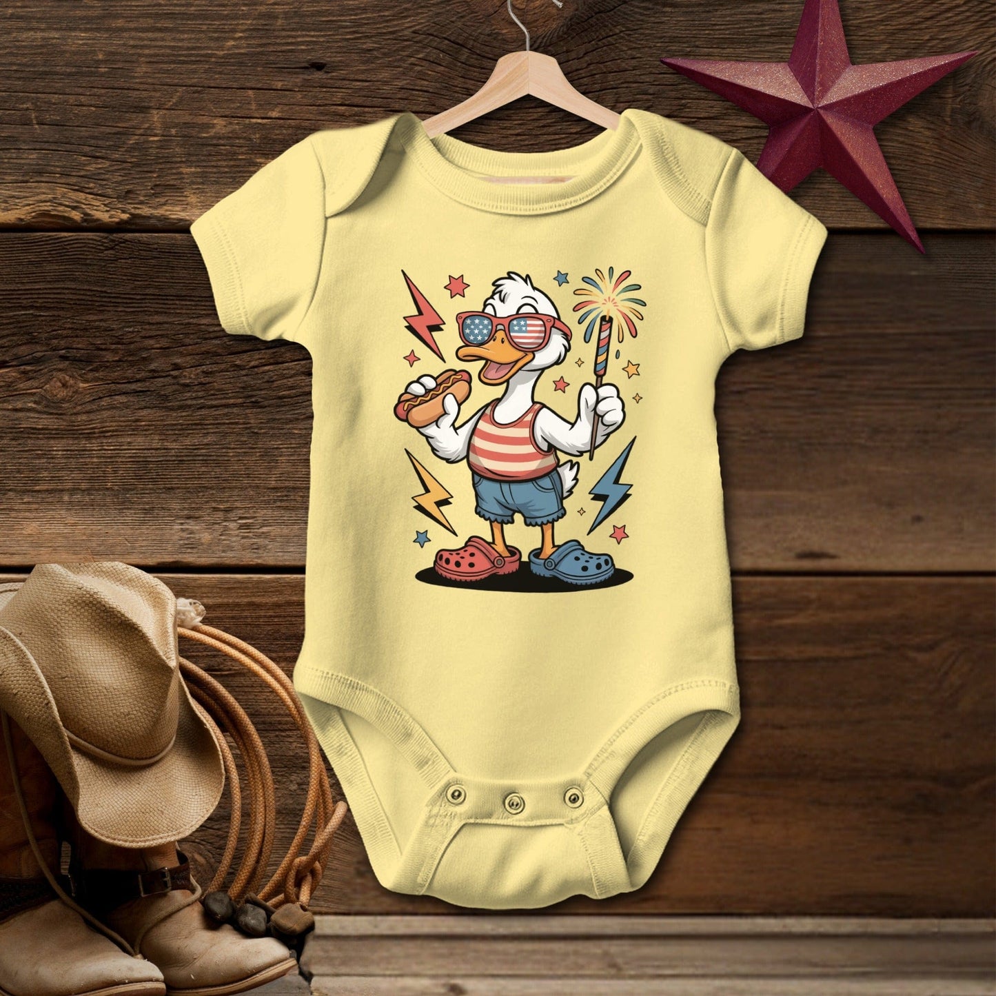 Baby Bodysuit Short Sleeve Butter / Newborn Festive 4th Duck T-shirt (Baby)