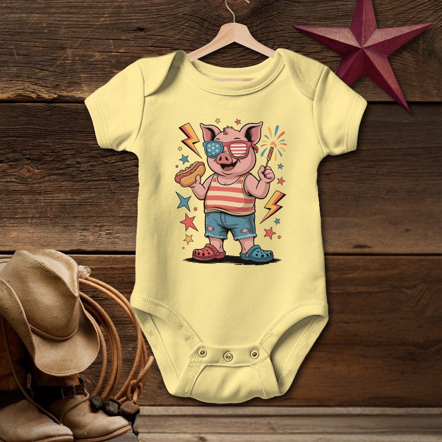 Baby Bodysuit Short Sleeve Butter / Newborn Festive 4th Pig T-shirt (Baby)