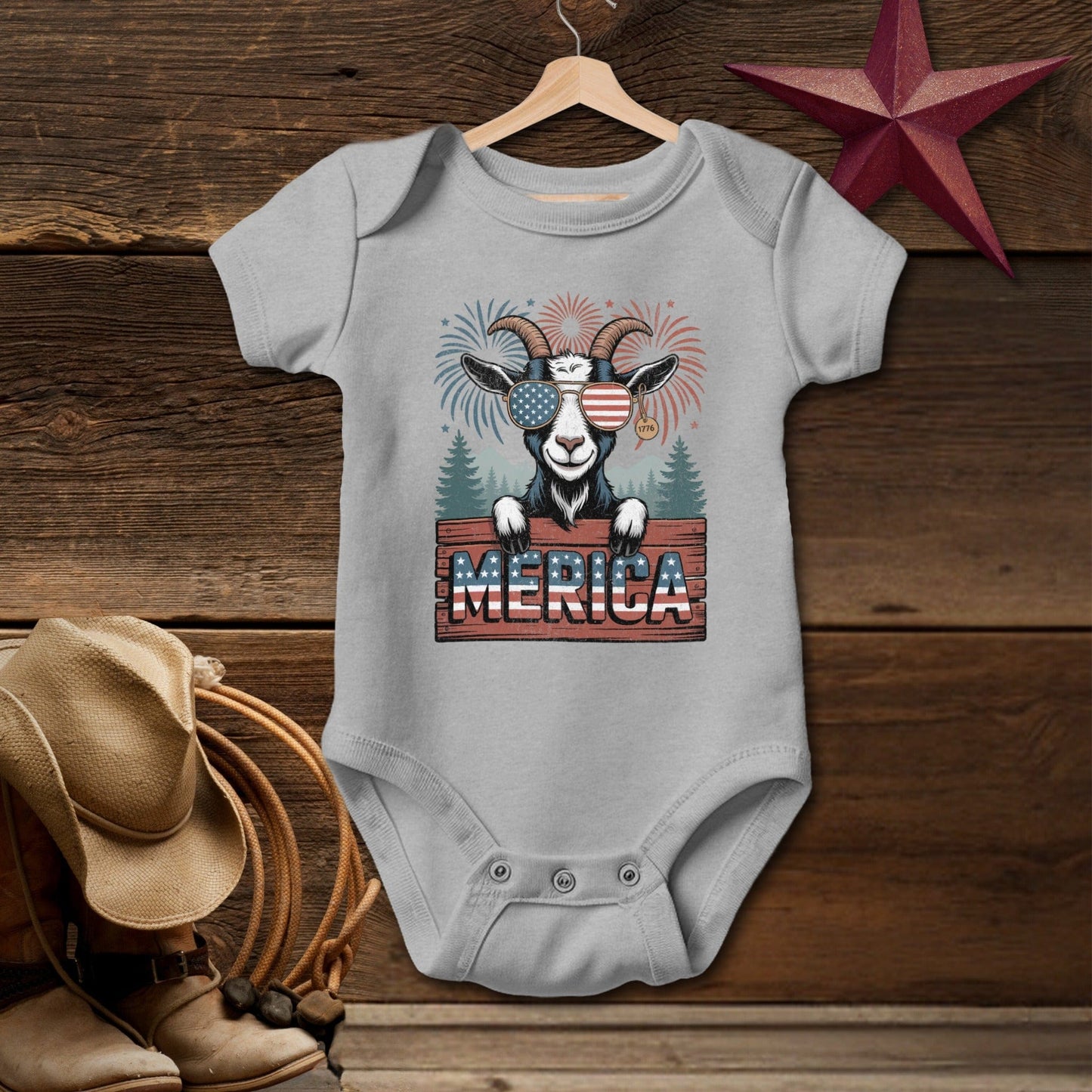 Baby Bodysuit Short Sleeve Heather / Newborn Merica Goat T-shirt (Baby)