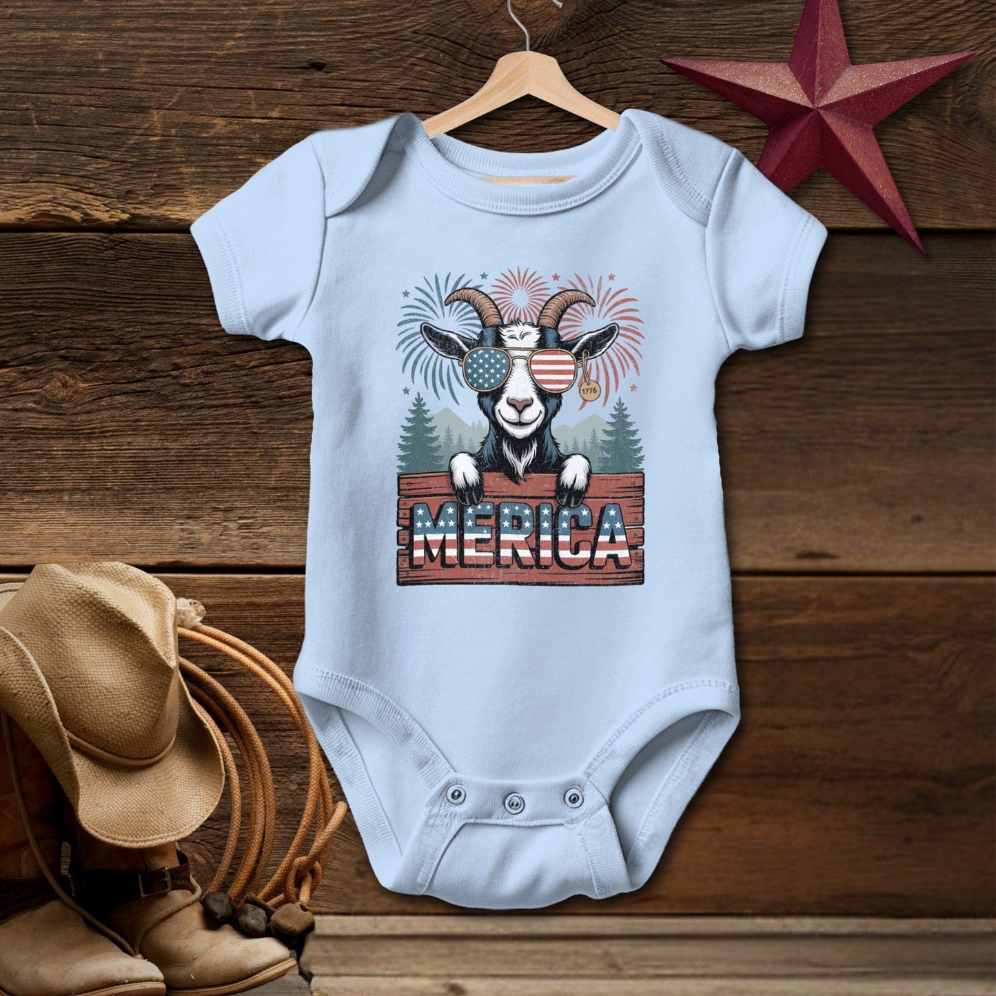 Baby Bodysuit Short Sleeve Light Blue / Newborn Merica Goat T-shirt (Baby)