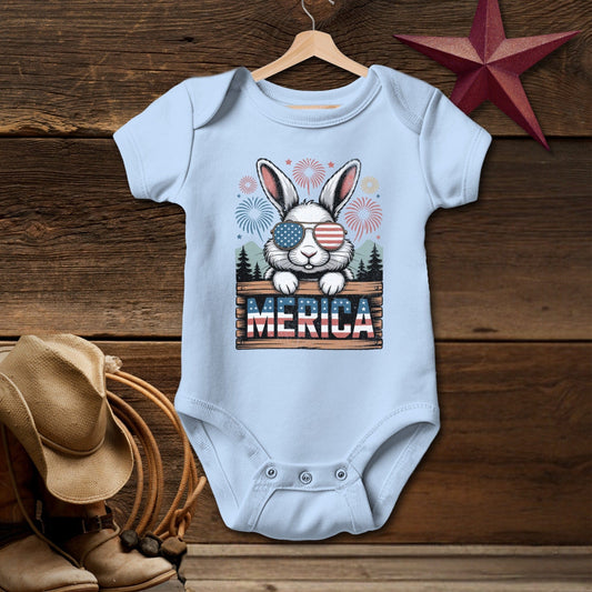 Baby Bodysuit Short Sleeve Newborn / Light Blue Merica Rabbit T-shirt (Baby)