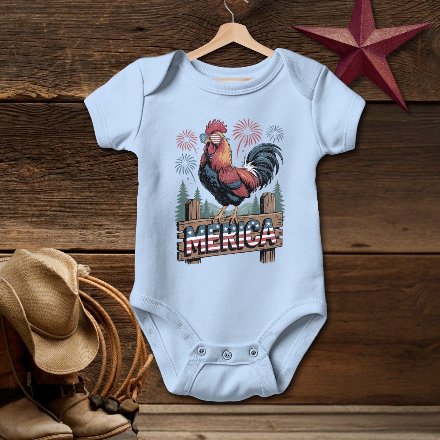 Baby Bodysuit Short Sleeve Newborn / Light Blue Merica Rooster T-shirt (Baby)