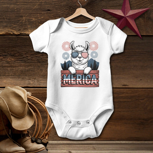 Baby Bodysuit Short Sleeve Newborn / White Merica AlpacaLlama T-shirt (Baby)
