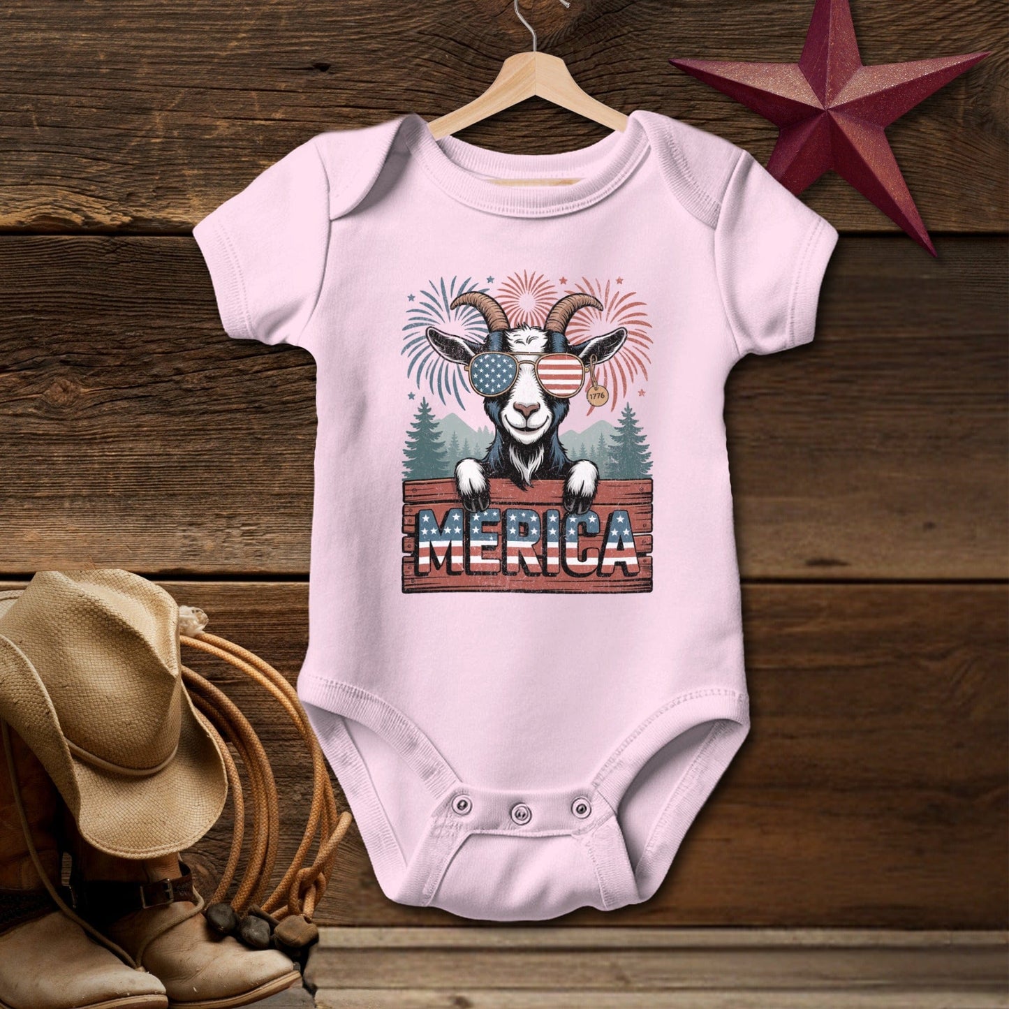 Baby Bodysuit Short Sleeve Pink / Newborn Merica Goat T-shirt (Baby)