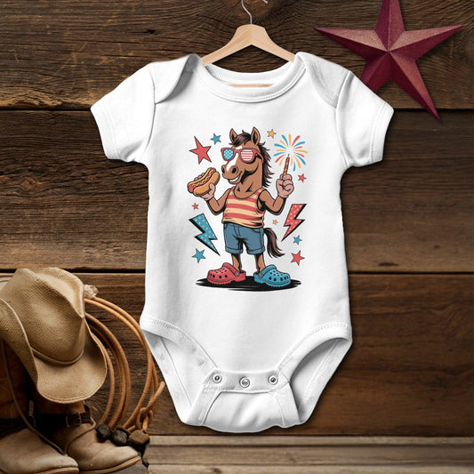 Baby Bodysuit Short Sleeve White / 6 month Festive 4th Horse T-shirt (Baby)