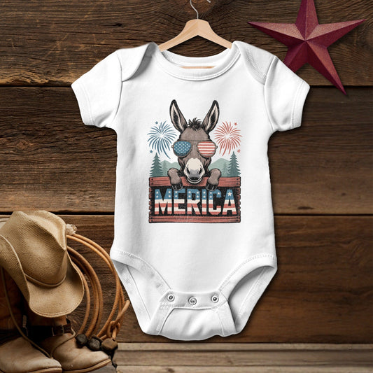 Baby Bodysuit Short Sleeve White / Newborn Merica Donkey T-shirt (Baby)