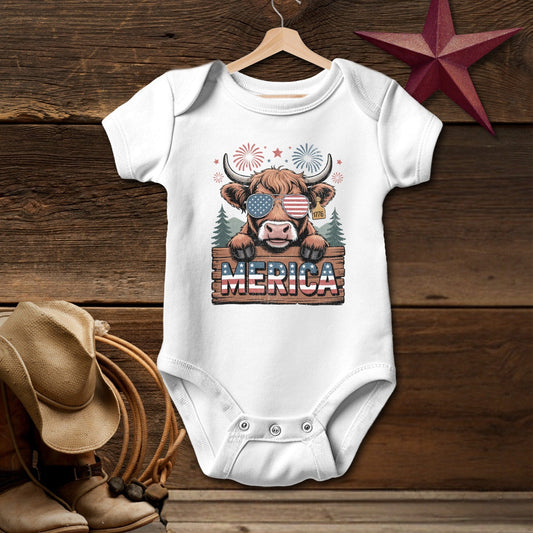 Baby Bodysuit Short Sleeve White / Newborn Merica Highland Cow T-shirt (Baby)