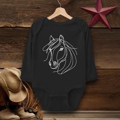 Baby Shirts Bodysuit Long Sleeve / Black / Newborn Elegant Horse Line Art - Baby Shirt Shirt