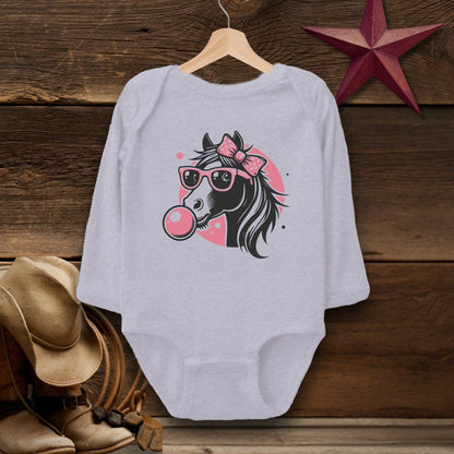 Baby Shirts Bodysuit Long Sleeve / Heather / Newborn Bubble Gum Horse Shirt