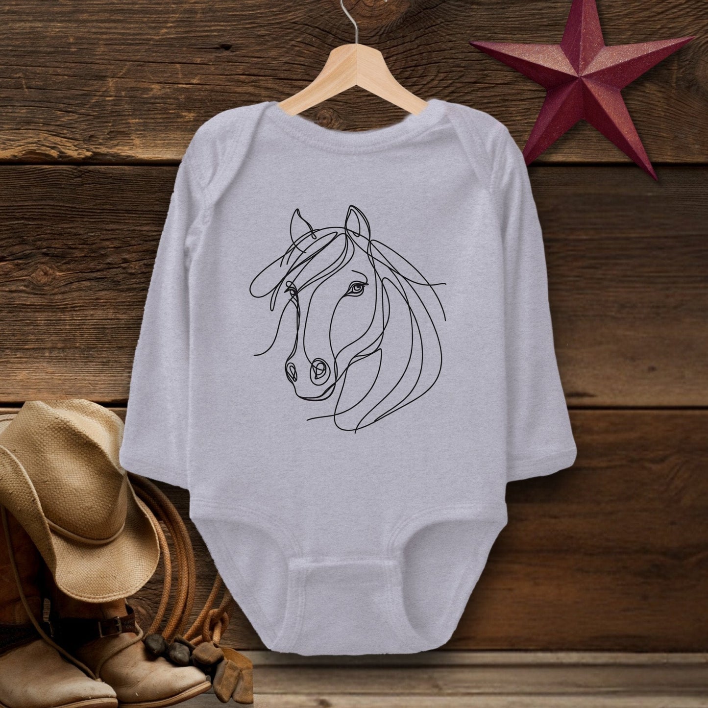 Baby Shirts Bodysuit Long Sleeve / Heather / Newborn Elegant Horse Line Art - Baby Shirt Shirt