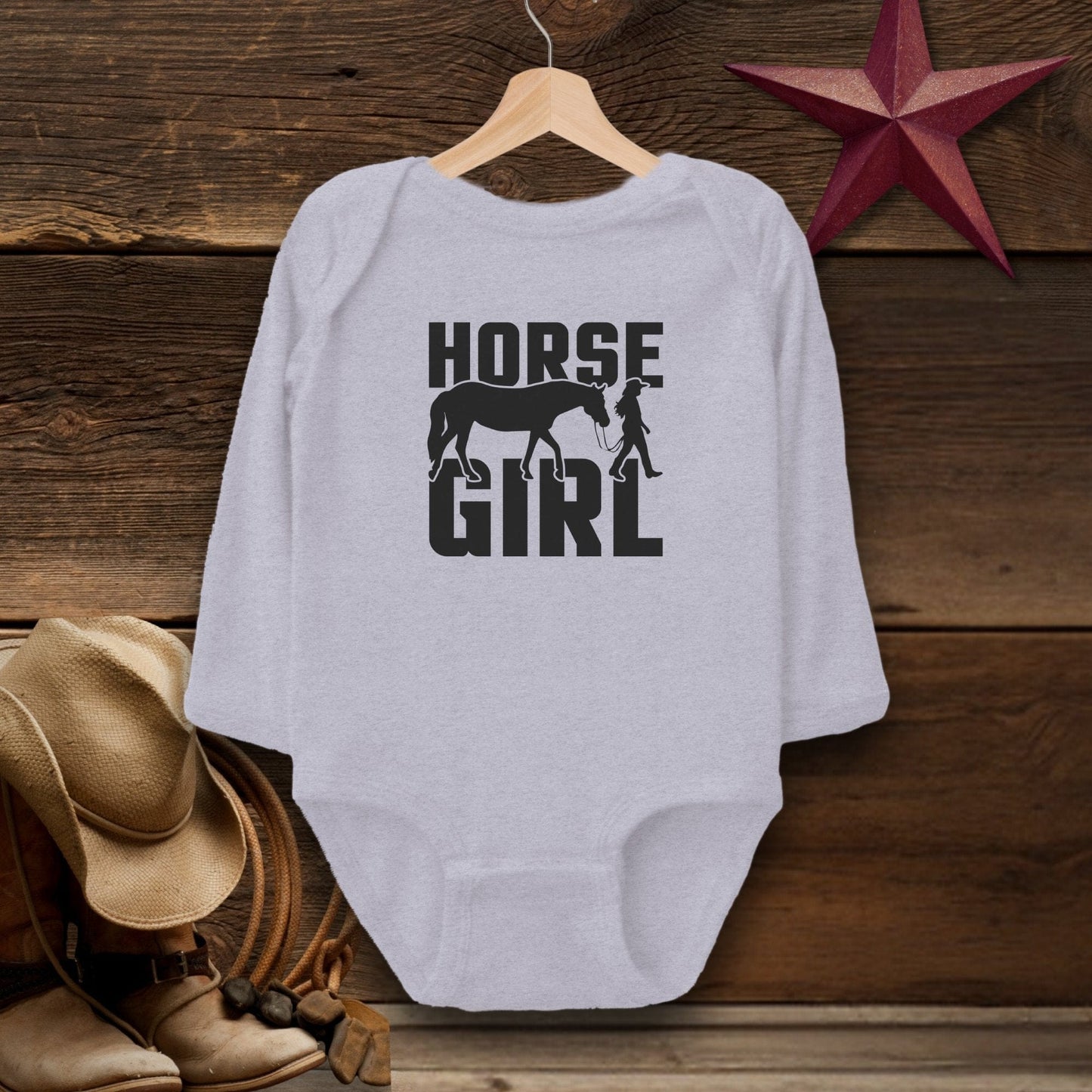 Baby Shirts Bodysuit Long Sleeve / Heather / Newborn Horse and Girl Shirt