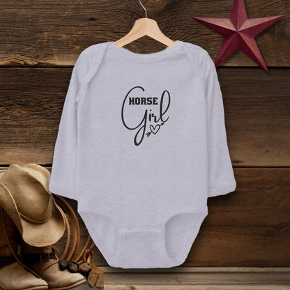 Baby Shirts Bodysuit Long Sleeve / Heather / Newborn Horse Girl with Arrow Heart Shirt