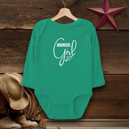 Baby Shirts Bodysuit Long Sleeve / Kelly / Newborn Horse Girl with Arrow Heart Shirt