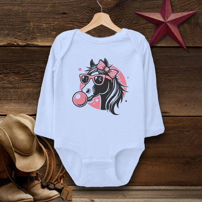 Baby Shirts Bodysuit Long Sleeve / Light Blue / Newborn Bubble Gum Horse Shirt