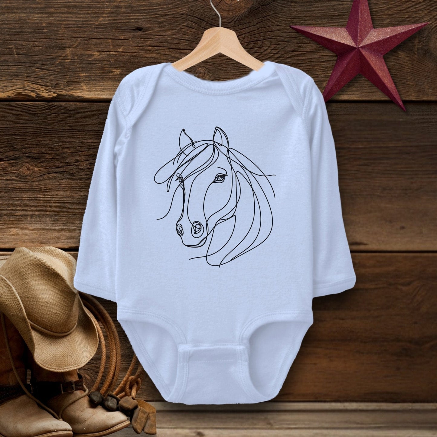 Baby Shirts Bodysuit Long Sleeve / Light Blue / Newborn Elegant Horse Line Art - Baby Shirt Shirt