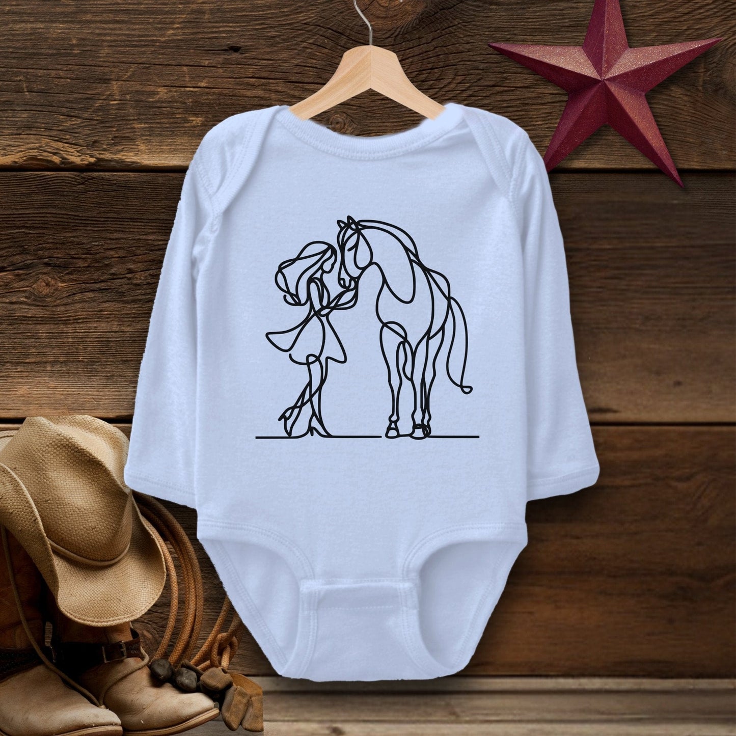 Baby Shirts Bodysuit Long Sleeve / Light Blue / Newborn Lady and Horse Art - Baby Shirt