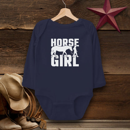 Baby Shirts Bodysuit Long Sleeve / Navy / Newborn Horse and Girl Shirt