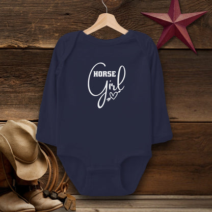 Baby Shirts Bodysuit Long Sleeve / Navy / Newborn Horse Girl with Arrow Heart Shirt