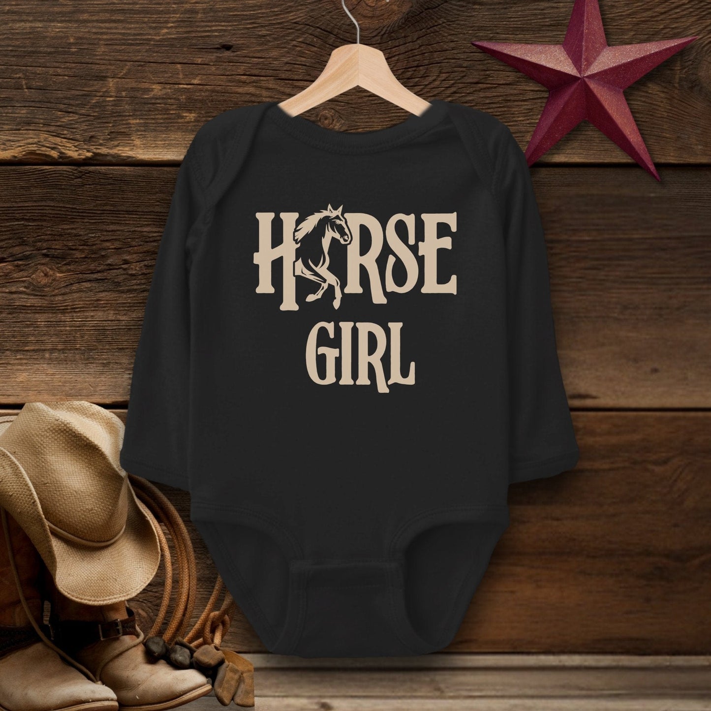 Baby Shirts Bodysuit Long Sleeve / Newborn / Black Horse Girl - Baby Shirt