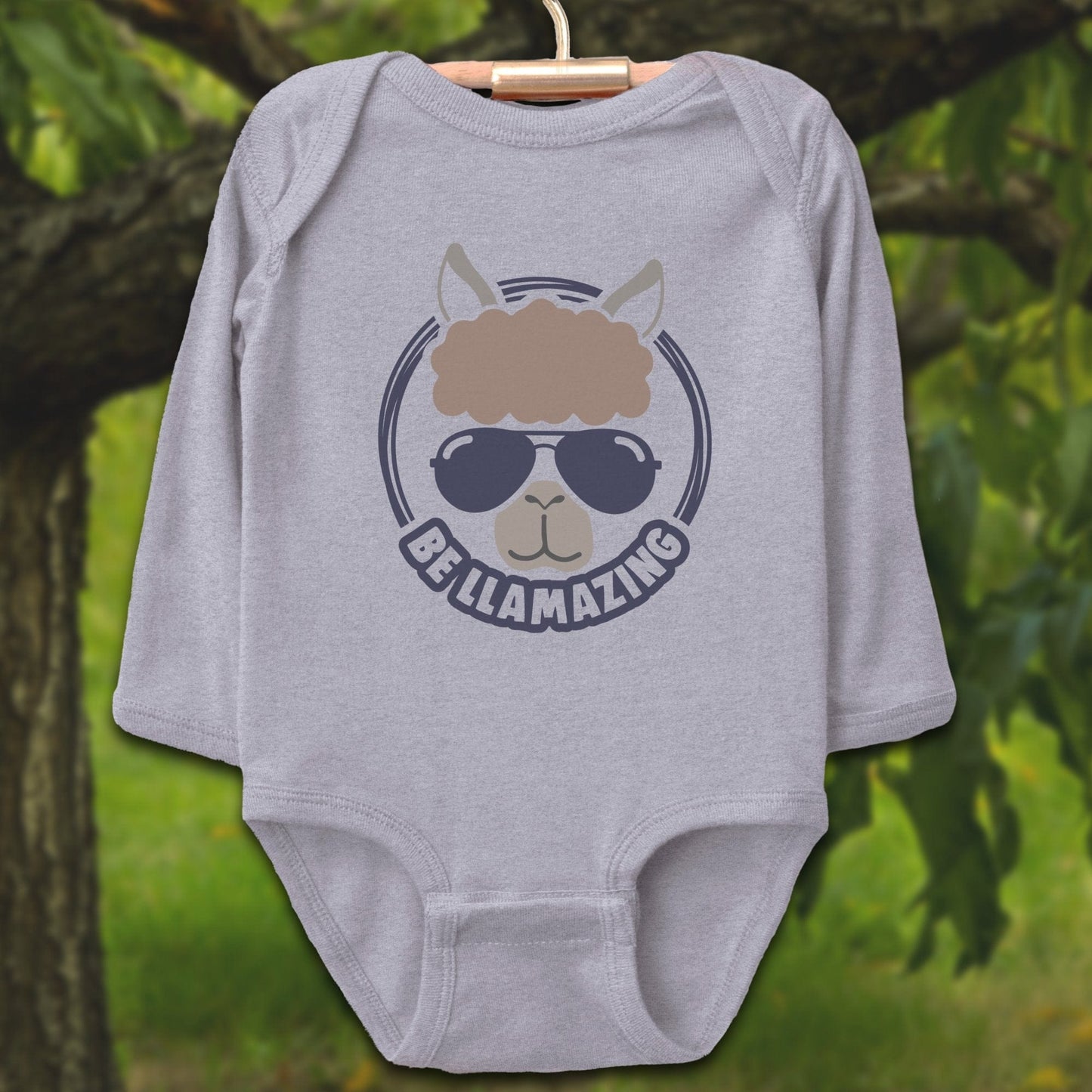 Baby Shirts Bodysuit Long Sleeve / Newborn / Heather Be Llamazing Cool Alpaca Illustration - Baby Shirt