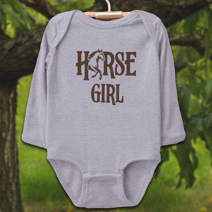 Baby Shirts Bodysuit Long Sleeve / Newborn / Heather Horse Girl - Baby Shirt