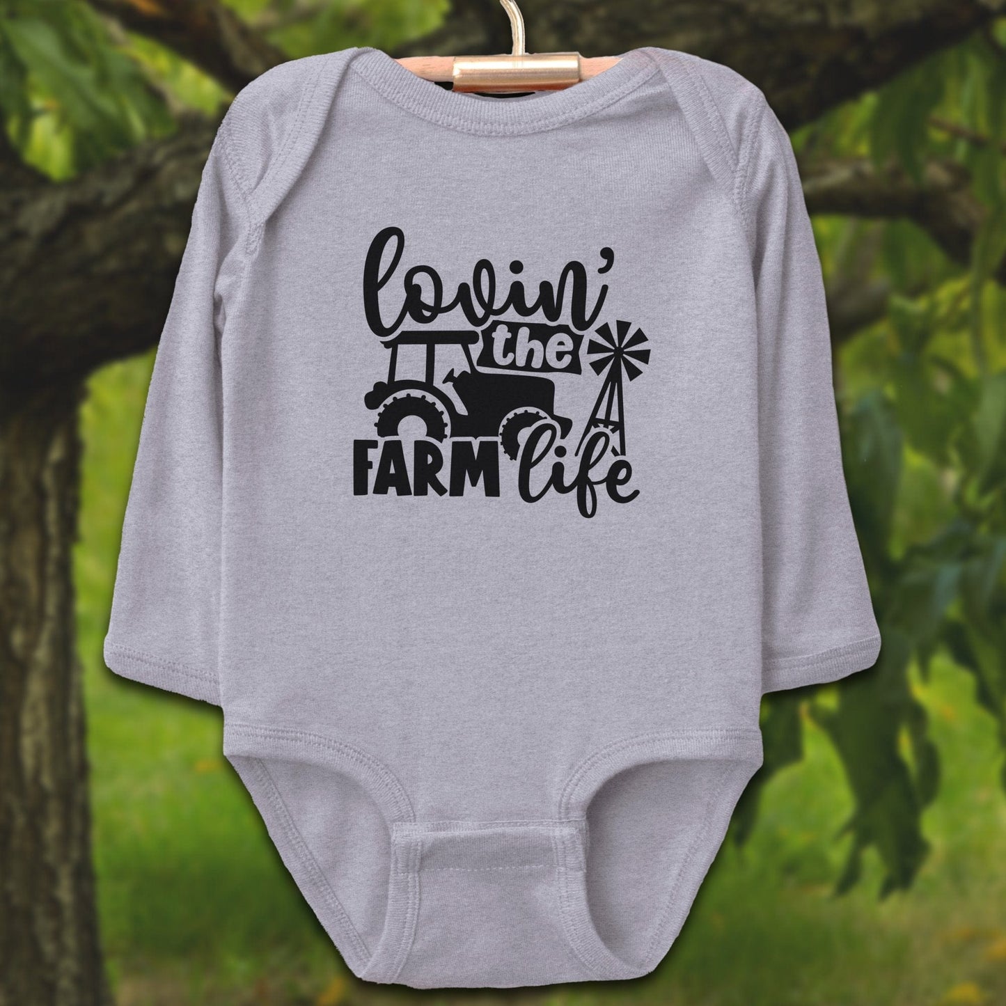 Baby Shirts Bodysuit Long Sleeve / Newborn / Heather Lovin the Farm Life Tractor - Baby Shirt