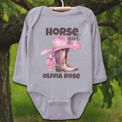 Baby Shirts Bodysuit Long Sleeve / Newborn / Heather Personalized Horse Girl - Baby Shirt