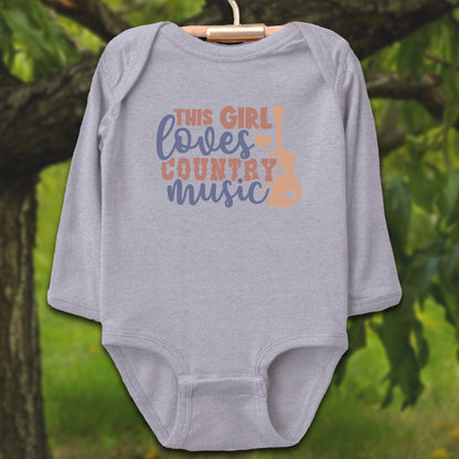 Baby Shirts Bodysuit Long Sleeve / Newborn / Heather This Girl Loves Country Music - Baby Shirt