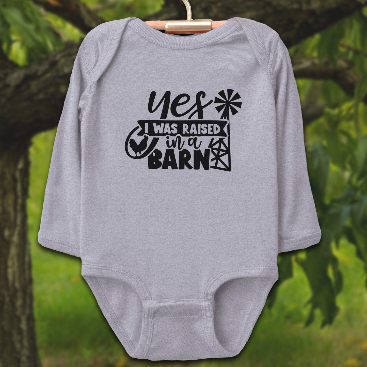 Baby Shirts Bodysuit Long Sleeve / Newborn / Heather Yes I Was Raised In A Barn - Baby Shirt