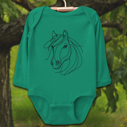 Baby Shirts Bodysuit Long Sleeve / Newborn / Kelly Elegant Horse Line Art - Baby Shirt